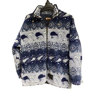 Vintage Mika New Zealand Fleece Kiwi Fern Jacket 90s Size L Lined